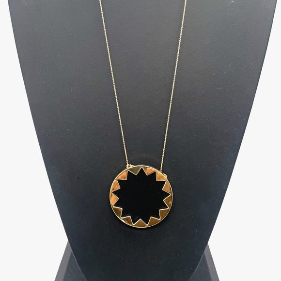 House of Harlow Sunburst Pendant Chain Necklace Gold Tone Black - Picture 1 of 7